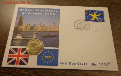 АНГЛИЯ - 50п. БРИТАНСКОЕ ПРЕЗИДЕНТСТВО В ЕВРОПЕ 25.09, 22.00 - Англия 50 п Британское президенство в Европе 1992 конверт_1