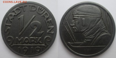 Нотгельды Германии. Обзорная тема. - 1-2 марки 1919г. Дюрен, лётчик