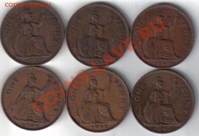 Британия 1 пенни 1937,38,40,44,45,47 до 13.12 21.00мск - Пенни-4
