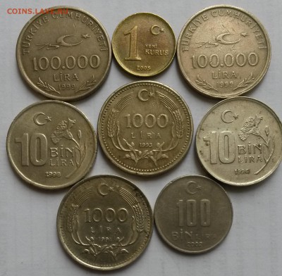 Турция. 8 монет 1991- 2005г.  Окон 30.09.16 в 21.00 мск - т1