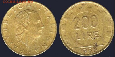 Италия 200 лир-1988, до  21.00 мск 01.10.2016 - Италия 200 лир - 1988