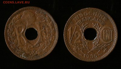 2 цента Фр.Индокитай 1936 г. - 22:00 мск 29.09 - 3