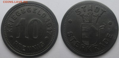 Нотгельды Германии. Обзорная тема. - 10 пф. 1917г. Штеркраде, цинк