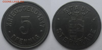 Нотгельды Германии. Обзорная тема. - 5 пф. 1917г. Штеркраде, цинк