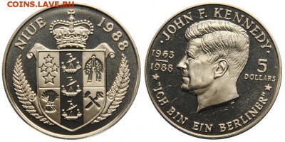 НИУЭ 5$ долларов 1988 Кеннеди - Кроновый тип "Шайба" - 9936.970