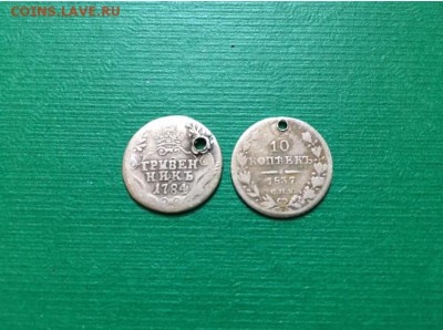 Гривенник 1784 и 10 копеек 1837 с подвески - image