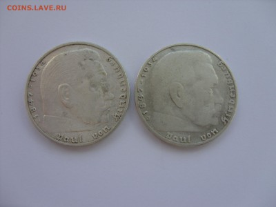 2 марки 1937 "A" и "J" Гинденбург. Германия. - 2 марки Гиндер 2 штуки плохой сохран - 2.JPG