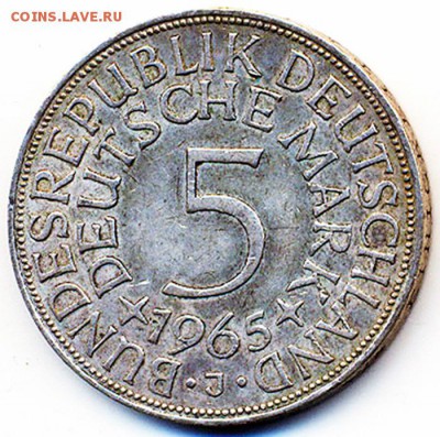 ФРГ_5 марок 1965(J). Серебро; до 29.09_22.10мск - 12393