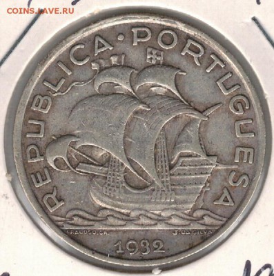Ag ПОРТУГАЛИЯ 10 ЭСКУДО 1932 КОРАБЛЬ 06.10 В 22.00МСК (Г464) - 5-п1932