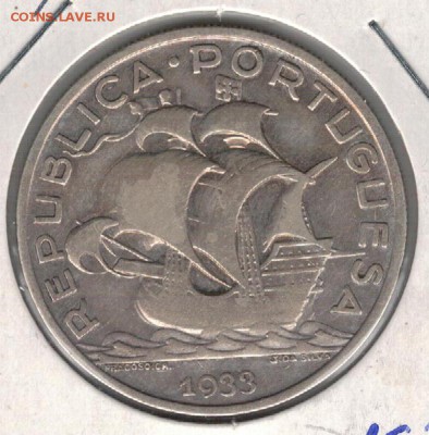 Ag ПОРТУГАЛИЯ 10 ЭСКУДО 1933 КОРАБЛЬ 06.10 В 22.00МСК (Г677) - 5-п1933