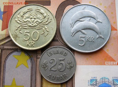 ИСЛАНДИЯ 25 аурар 1946 + 50, 5 крон 1992(КРАБ,РЫБА). 10.10. - 082.JPG