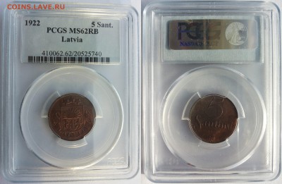 Латвия. 5 сантимов 1922. Оценка - 5 santimi 1922 PCGS MS62RB a [1600x1200]