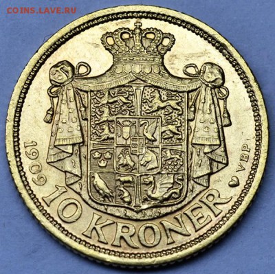 Дания_10 крон 1909. Золото; до 08.10_22.00мск - 12654