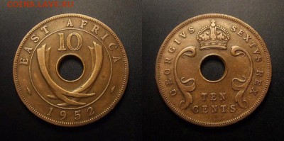 МОНЕТЫ МИРА 10-16 - Брит. Восточная Африка – 10 центов (1952) бронза
