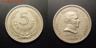 МОНЕТЫ МИРА 10-16 - Уругвай - 5 сентесимо (1953)