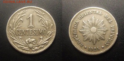 МОНЕТЫ МИРА 10-16 - Уругвай – 1 сентесимо (1924) медь-ник.