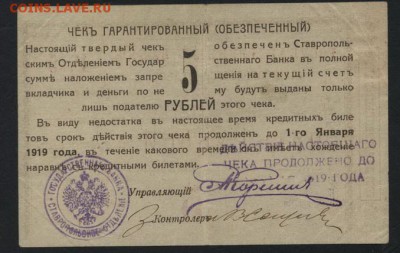 5 рублей  1919 года. Ставрополь.до 22-00 мск 09.10.16г. - 5 р 1919 Ставрополь реверс