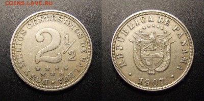 МОНЕТЫ МИРА 10-16 - Панама – 2,5 сентимо (1907)
