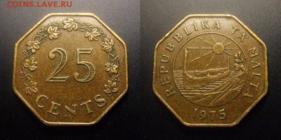 МОНЕТЫ МИРА 10-16 - Мальта – 25 центов (1975)