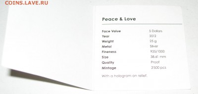 Токелау 5 долларов 2012 Peace & Love - DSCN5825.JPG
