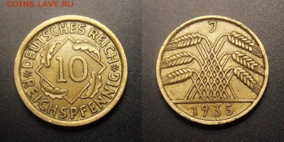 МОНЕТЫ МИРА 10-16 - Германия (Веймарская республика) – 10 рейхспфеннигов (1935 J)