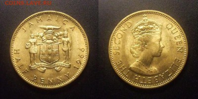 МОНЕТЫ МИРА 10-16 - Брит. Ямайка – 0,5 пенни (1966) «Елизавета II» (aUNC)