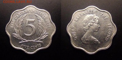 МОНЕТЫ МИРА 10-16 - Восточные Карибы – 5 центов (1994) алюм. (XF)