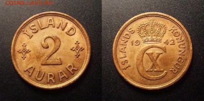 МОНЕТЫ МИРА 10-16 - Исландия (Дания) – 2 эйре (1942) (XF) №3