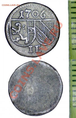 Односторонняя монета. 1 пфенниг. 1706. Зальцбург. - Зальцбург