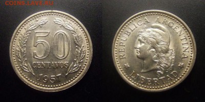 МОНЕТЫ МИРА 10-16 - Аргентина – 50 сентаво (1957) (XF)