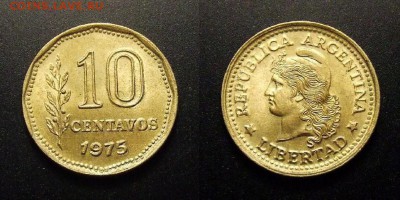 МОНЕТЫ МИРА 10-16 - Аргентина – 10 сентаво (1975) (XF)