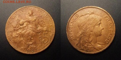 МОНЕТЫ МИРА 10-16 - Франция – 5 сантимов (1910) бронза