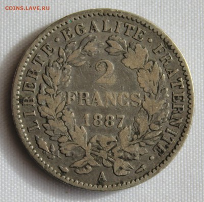 С 1 руб. СТАРАЯ ФРАНЦИЯ 2 франка 1887г.  до 15.10 в 22-00 - IMG_3334.JPG