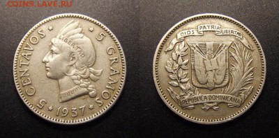 МОНЕТЫ МИРА 10-16 - Доминиканская Республика – 5 сентаво (1937)
