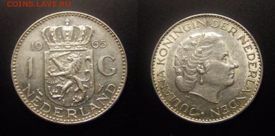 МОНЕТЫ МИРА 10-16 - Нидерланды – 1 гульден (1965) «Королева Юлиана» Ag