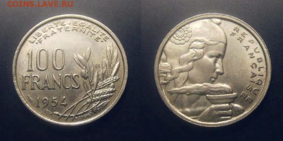 МОНЕТЫ МИРА 10-16 - Франция – 100 франков (1954 В) (XF)