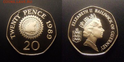 МОНЕТЫ МИРА 10-16 - Гернси – 20 пенсов (1989) «Карта острова» proof