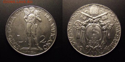 МОНЕТЫ МИРА 10-16 - Ватикан – 2 лиры (1941) «Добрый пастырь; Пий XII» (aUNC)