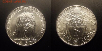 МОНЕТЫ МИРА 10-16 - Ватикан – 50 чентезимо (1942) «Пий XII; Правосудие»