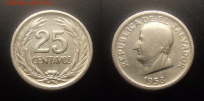 МОНЕТЫ МИРА 10-16 - Сальвадор – 25 сентаво (1953) «Хосе Матиас Дельгадо» (Ag)