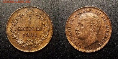 МОНЕТЫ МИРА 10-16 - Италия – 1 чентезимо (1904 R) медь (XF) №2
