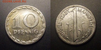 МОНЕТЫ МИРА 10-16 - Германия (Мангейм) – 10 пфеннигов (1919) (нотгельд)