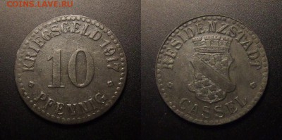 МОНЕТЫ МИРА 10-16 - Германия (Кассель) – 10 пфеннигов (1917) (нотгельд) (XF)