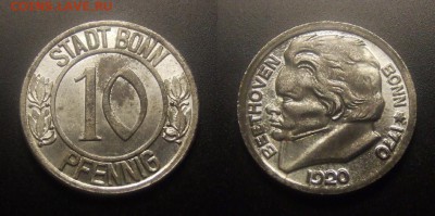 МОНЕТЫ МИРА 10-16 - Германия (Бонн) – 10 пфеннигов (1920) «Бетховен» (нотгельд) (XF+) №1