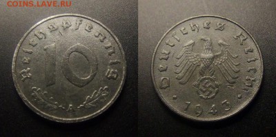 МОНЕТЫ МИРА 10-16 - Германия (3-й Рейх) – 10 рейхспфеннигов (1943 А) цинк №1