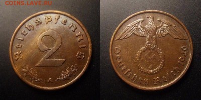 МОНЕТЫ МИРА 10-16 - Германия (3-й Рейх) – 2 рейхспфеннига (1940 А) бронза №1