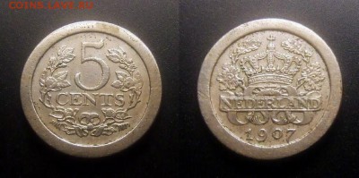 МОНЕТЫ МИРА 10-16 - Нидерланды – 5 центов (1907) медь-ник.