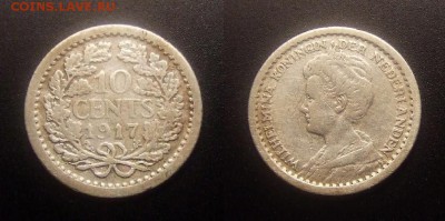 МОНЕТЫ МИРА 10-16 - Нидерланды – 10 центов (1917) «Королева Вильгельмина (тип №1)» (Ag)