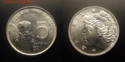 МОНЕТЫ МИРА 10-16 - Бразилия – 5 сентаво (1975) «ФАО; зебу»