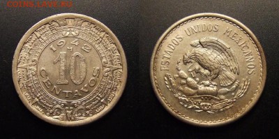 МОНЕТЫ МИРА 10-16 - Мексика – 10 сентаво (1942) медь-ник. (XF+)